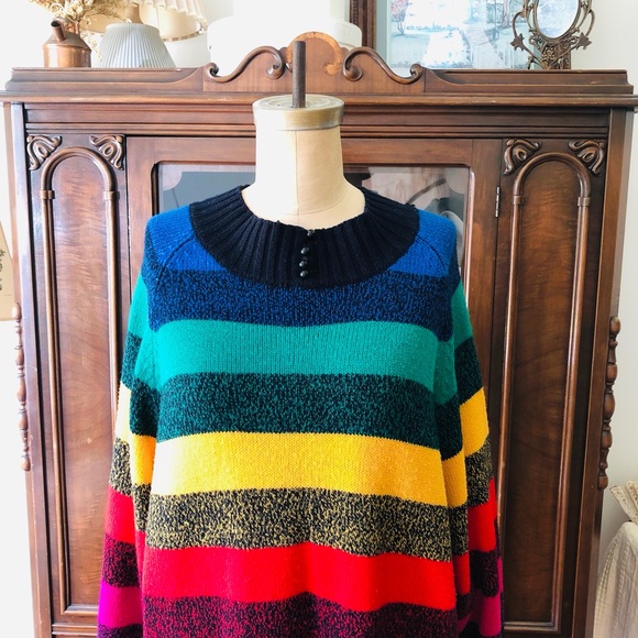 VINTAGE 80s Rainbow Tunic Sweater Venezia - Picture 4 of 5